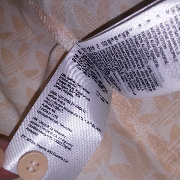 Adidas Button Up Shirt Mens XL Cream Beige Trefoil Allover Print Logo Short Slee - Picture 9 of 9